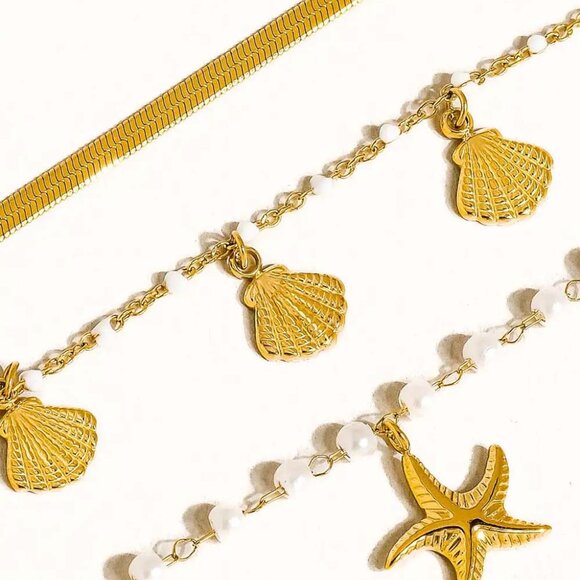 Cassie 18K Gold Non-Tarnish Shell Pearl Bracelet Set - Picture 2 of 5